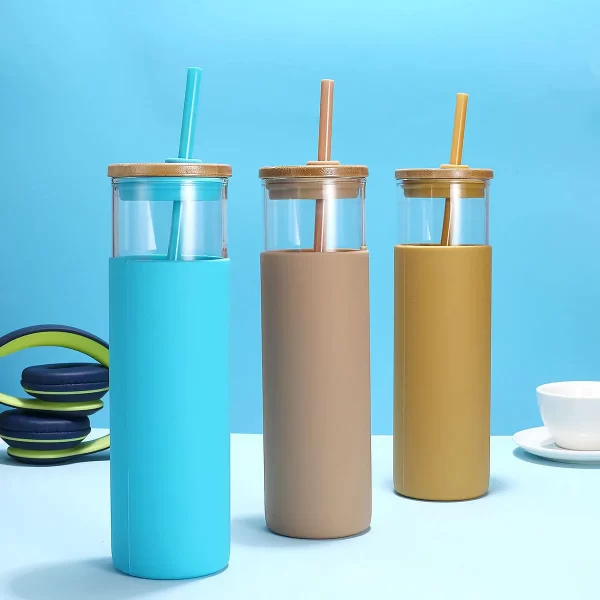 silicone glass drink bottle with lid